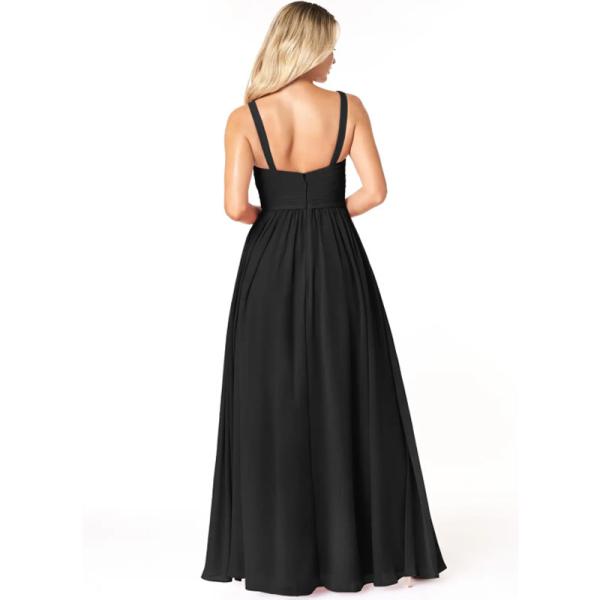 Wonderful Spaghetti Straps Black Chiffon Bridesmaid Dress Sleeveless V-Neck Pleated Ruffles Zipper Plus Size