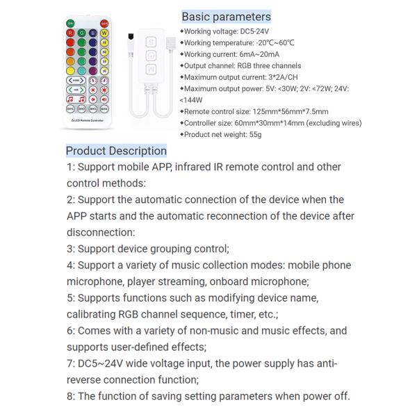 SP613E Bluetooth LED Strip Controller DC 144W 6A For Music Timing Dimming