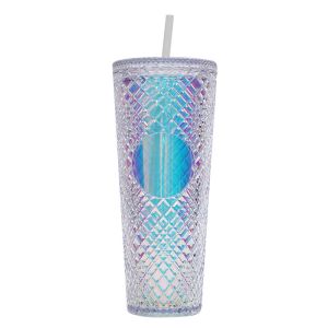 Semi Transparent Honeycomb Textured Tumbler With Straw 24 Ounce Volume