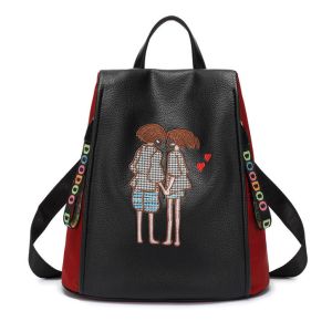 Quality Embroidery Backpacks Faux Leather School Bags PU Double Shoulder Bags for sale