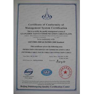 SHENZHEN XINTAIYUE COMMUNICATION CABLE CO.,LTD. Certifications