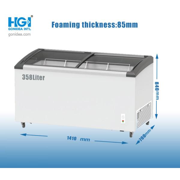 R290 Ice Cream Sliding Glass Top Chest Freezer 358 Liter Manual Defrost