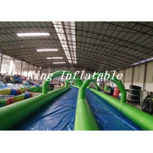 100m Long Double Lane Inflatable Slip N Slide Green Blue With Logo Printing