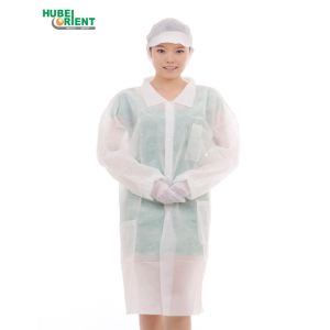 Knitted Cuff Long Sleeves Disposable Medical Coat 55G/M2 With Shirt Collar