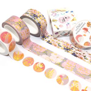 Flower Printed Decorative Stationery Adhesive Gold Foil Masking Washi Paper Tape