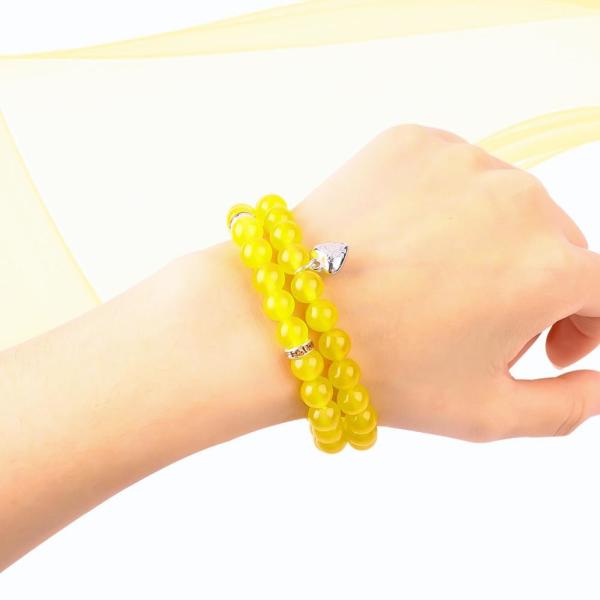 Elastic Round 8mm Gemstone Bead Yellow Jade Crystal Bracelets OEM ODM