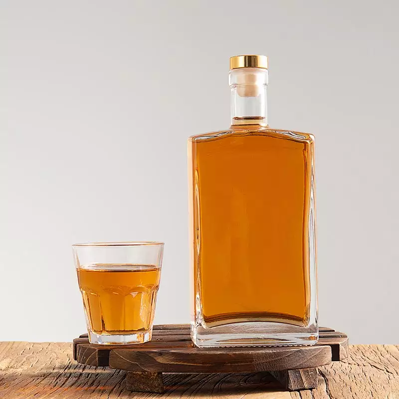 Base Material Glass Custom 500ml 750ml Square Wine Whisky Glass Bottle with Cork Cap