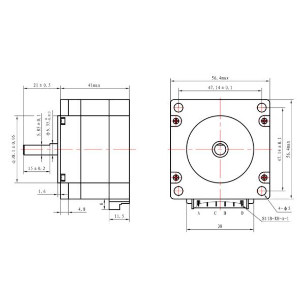 Nema 23 4 Wires Stepper Motor Bipolar 57×57×41mm For Medical Devices