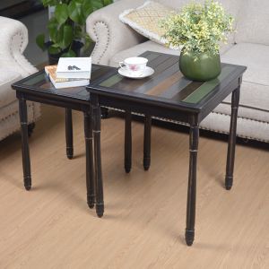 Retro Striped Black E1 MDF Board Solid Wood Coffee Tables