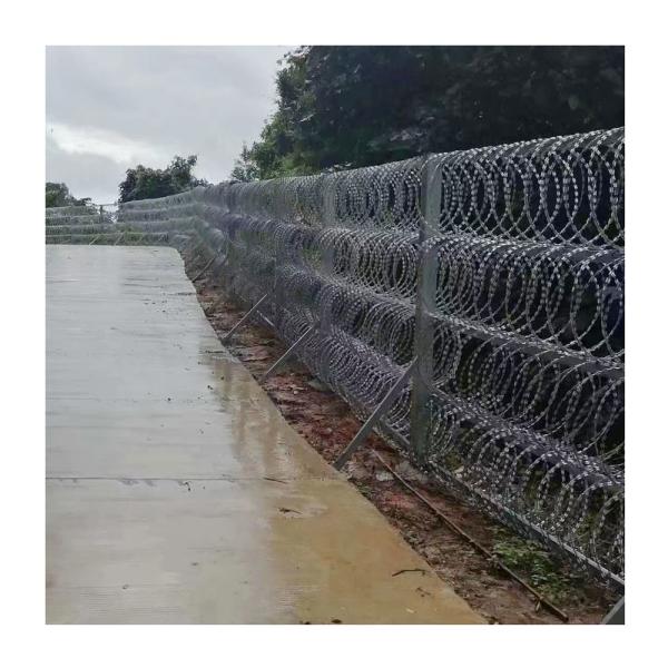 Buy Galvanized Anti-Climbing Security Fence with BTO-22 Concertina Razor Barbed Wire at wholesale prices
