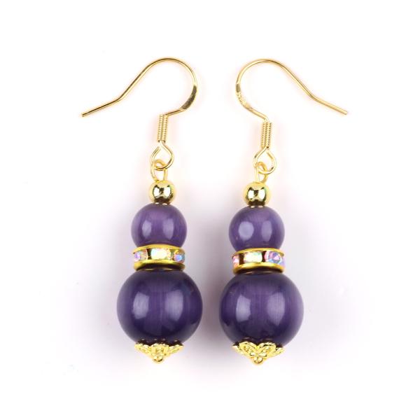 Buy Purple Cat Eye Gemstone Drop Earrings Dangle 8MM 10MM Bead at wholesale prices