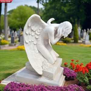 Outdoor Natural White Marble Crying Angel Statue