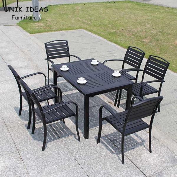 Buy Patio Garden Furniture Black Waterproof Outdoor Dining Table D80xL120xH73CM at wholesale prices