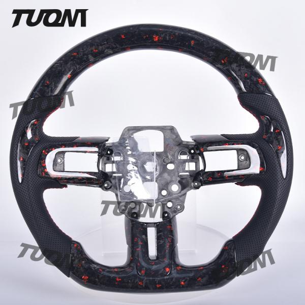 Custom Stitch Color Ford Carbon Flat Bottom Steering Wheel with Leather Grip for