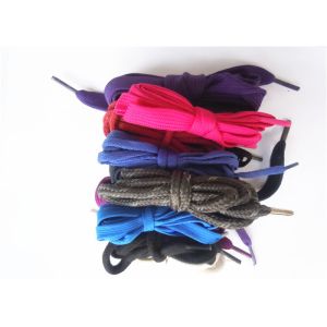 Nylon Waxed Flat Shoe Laces with Plastic Tips , High Tenacity
