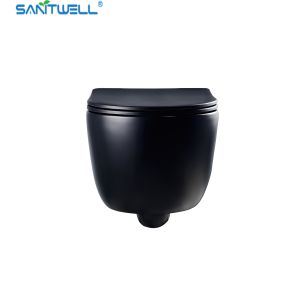 Sanitwell SWJ1125MB Bathroom wc matt black toilet bowl rimless flush