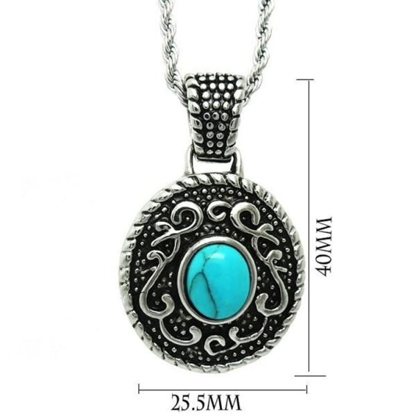925 Silver Plated Titanium Steel Rope Chain with Vintage Old Turquoise Pendant(SP046)