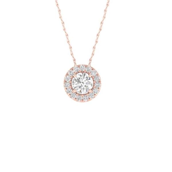 Imperial 1/6Ct TDW CZ 10k Rose Gold Round Diamond Halo Pendant Necklace