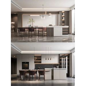 Modern Stainless Steel Cabinets Quartz Facet Home Kitchen Cabinet Custom