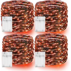 Quality Bright Orange Copper Wire Fairy String Lights Battery Operated Halloween Decorations for sale