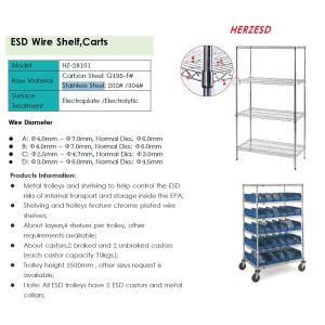 Customized ESD Storage Shelves, Industrial Wire Shelving System Resistance 10e6