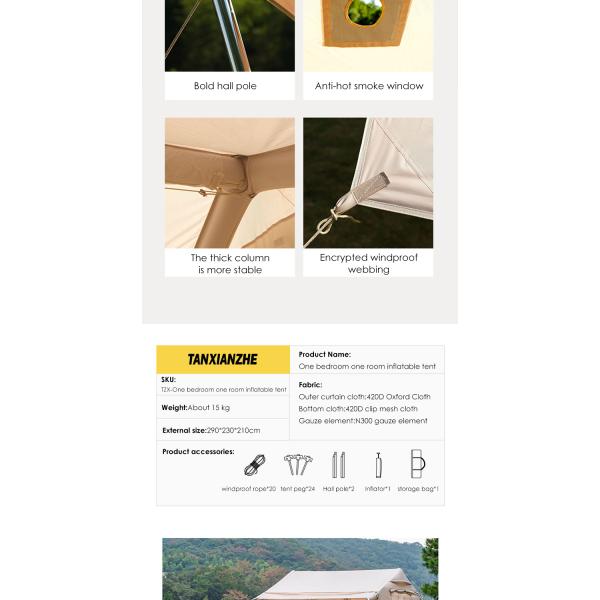 Outdoor Inflatable Family Gathering 5-8 People Waterproof Oxford Camping Tent for Picnics and Hiking