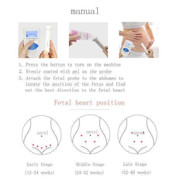 Household Ultrasound Probe Pocket Fetal Doppler For Baby Heart Beat Rate High Sensitive