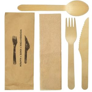 160 mm 100% biodegradable disposable natural wooden knife fork spoon napkin