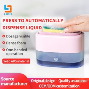 ABS 500ml Pink Kitchen Soap Dispenser With Sponge Holder Manual Press