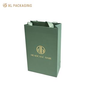 XL Packaging Full Color Printing Green Color Paper Shipping Bag With Handle Gift
