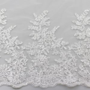 3D polyester yarn on nylon mesh cording eyelash lace fabric for bridal gown