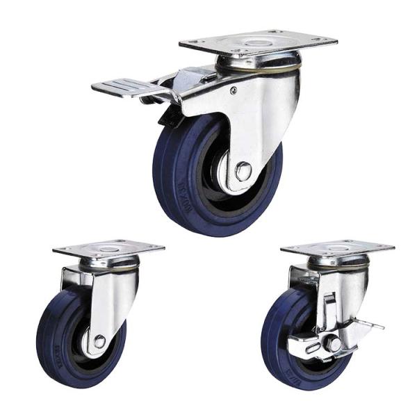90kg Loading 125mm Rubber Swivel Caster Wheels For Warehouse Trolleys