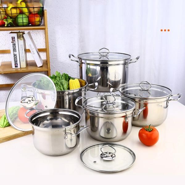 High Quality Kitchen 10 Pcs Stainless Steel Cookware Set Soup & Stock Pot Set