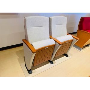 Commercial Auditorium Padded Church Chairs Wooden Finish Seat