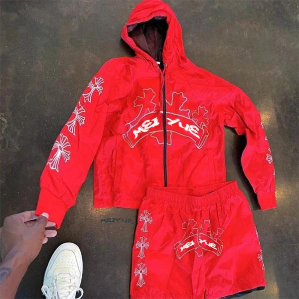 Custom Double Layer Nylon Hoodies Oversized Jacket Cropped Shorts Jogging Suit Unisex Wiindbreaker Zip up Hoodie and Short Set