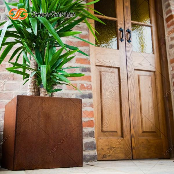 Custom Long Square Garden Corten Steel Flower Pot Outdoor Metal Planter Rectangular Plant Box