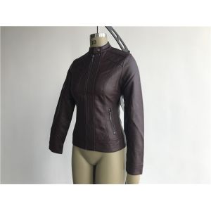 Zip Through Ladies PU Jacket / Burgundy Pleather Bomber Jacket TW76367
