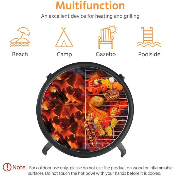 22in Folding Charcoal Fire Pit BBQ Fireplace With Steel Grill For Outdoor Camping