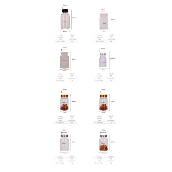 100ml 120ml 150ml 200ml 250ml 225ml Medicine Pill Bottles Transparent Plastic Pet Capsule Medicine Plastic Bottle With Cap