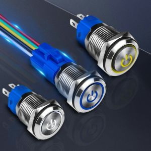 Metal Pushbutton Waterproof Light Switch with Conductive Electricity and Blue