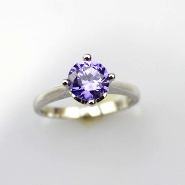 White Gold Plated Sterling Silver 7mm Amethyst Cubic Zircon Ring(R255)