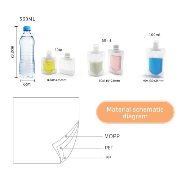 PP 10ml 50ml Plastic Flip Plastic Bag With Screw Cap Eco Friendly Liquid Soap Packaging