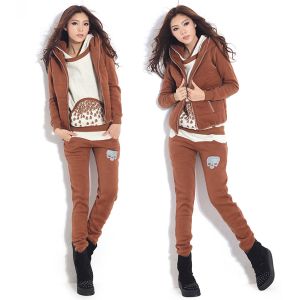 Casual Hoodies Set , Women / Ladies Hooded Sweatshirts Brown Cotton