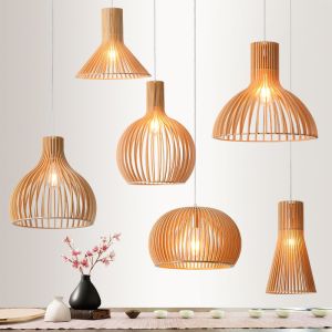 Modern hand made retro wooden pendant lights Japan style Tea Room Secto Octo