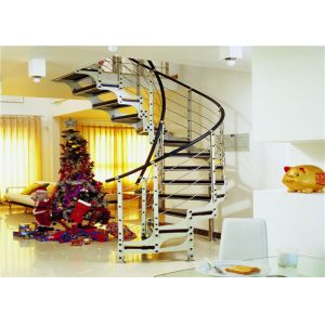 700 - 1800mm Width Curved Wooden Staircase With Tempered Glass Railing