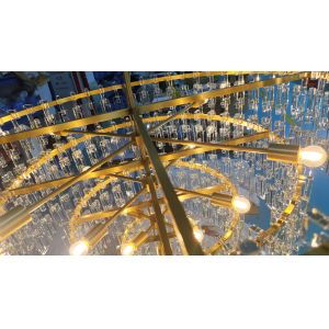 Lacquered Burnished Finish Brass Crystal Chandelier Tiered Round Chandelier With