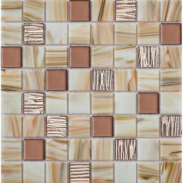 Firebrick and Anti-slip 304x304mm Interior Wall Glass Mosaics For Building and Swimming Pool