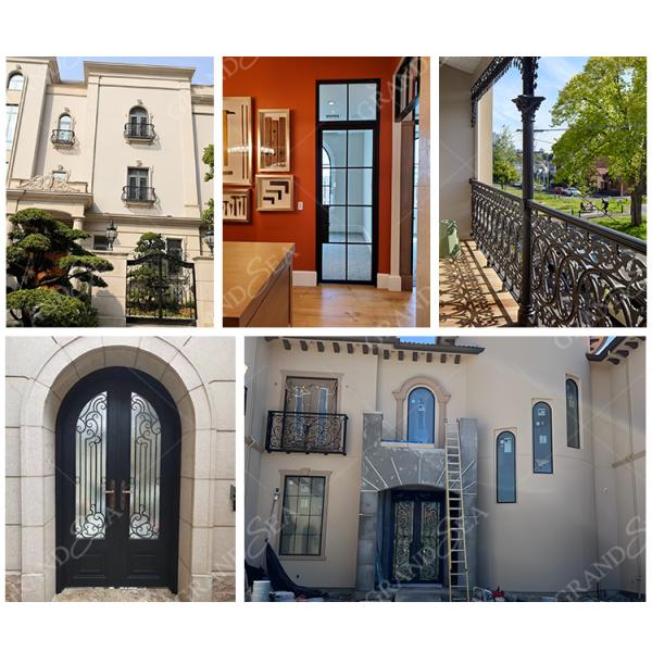 Modern Screen Custom Arches Top Exterior Front Double Entry Iron Glass Door Villa Front Entry Iron Pivot Door