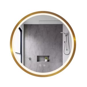 Elegant Golden Aluminum Frame LED Bathroom Mirror Light Wall Mounted 600*600mm