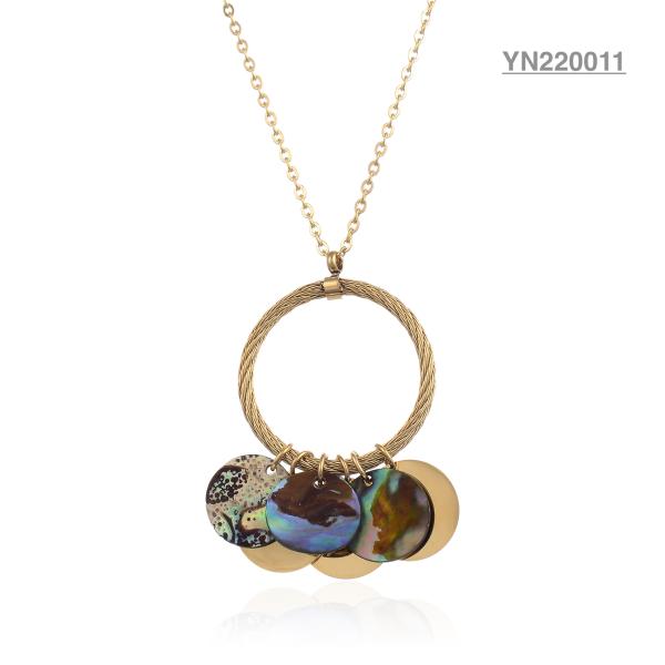 Buy Women Color Shell Tassel Pendant Necklaces Stainless Steel Gold Chain at wholesale prices